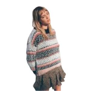 Urban outfitters fuzzy high low hem cropped sweater print blush, black sz small